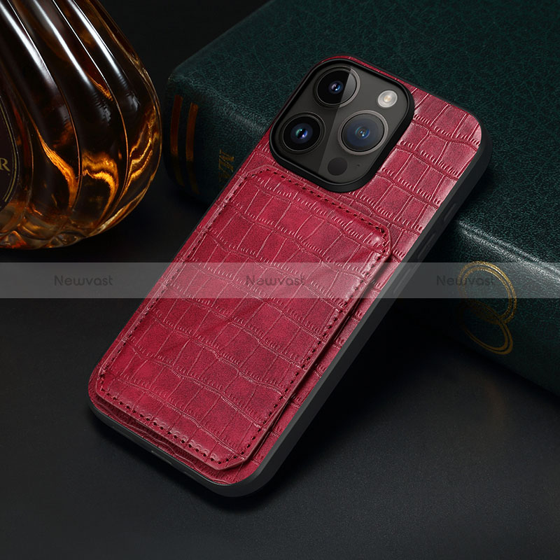 Soft Luxury Leather Snap On Case Cover MT5 for Apple iPhone 14 Pro Max Red
