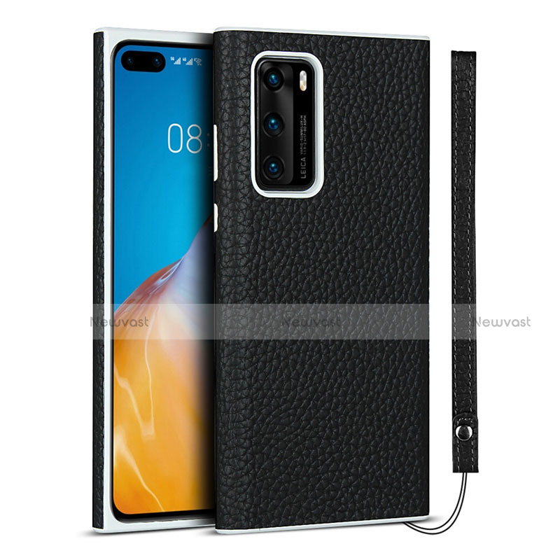 Soft Luxury Leather Snap On Case Cover N01 for Huawei P40 Black
