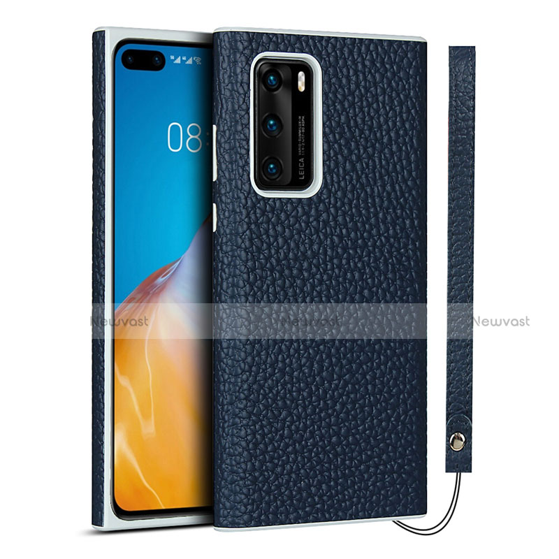 Soft Luxury Leather Snap On Case Cover N01 for Huawei P40 Blue