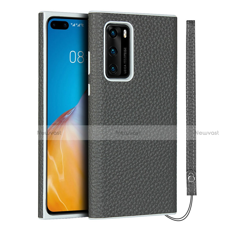 Soft Luxury Leather Snap On Case Cover N01 for Huawei P40 Gray