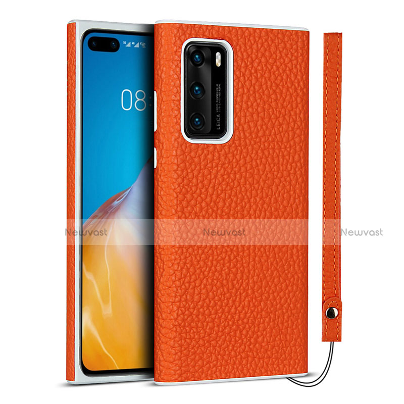 Soft Luxury Leather Snap On Case Cover N01 for Huawei P40 Orange