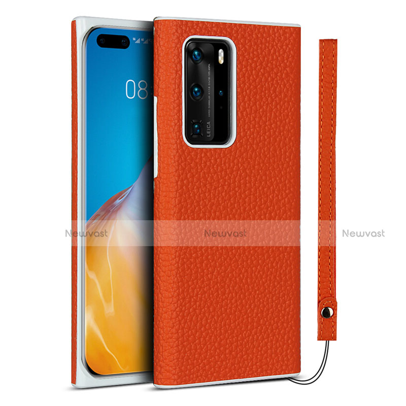 Soft Luxury Leather Snap On Case Cover N01 for Huawei P40 Pro Orange