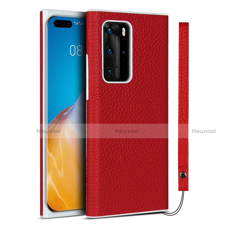 Soft Luxury Leather Snap On Case Cover N01 for Huawei P40 Pro Red