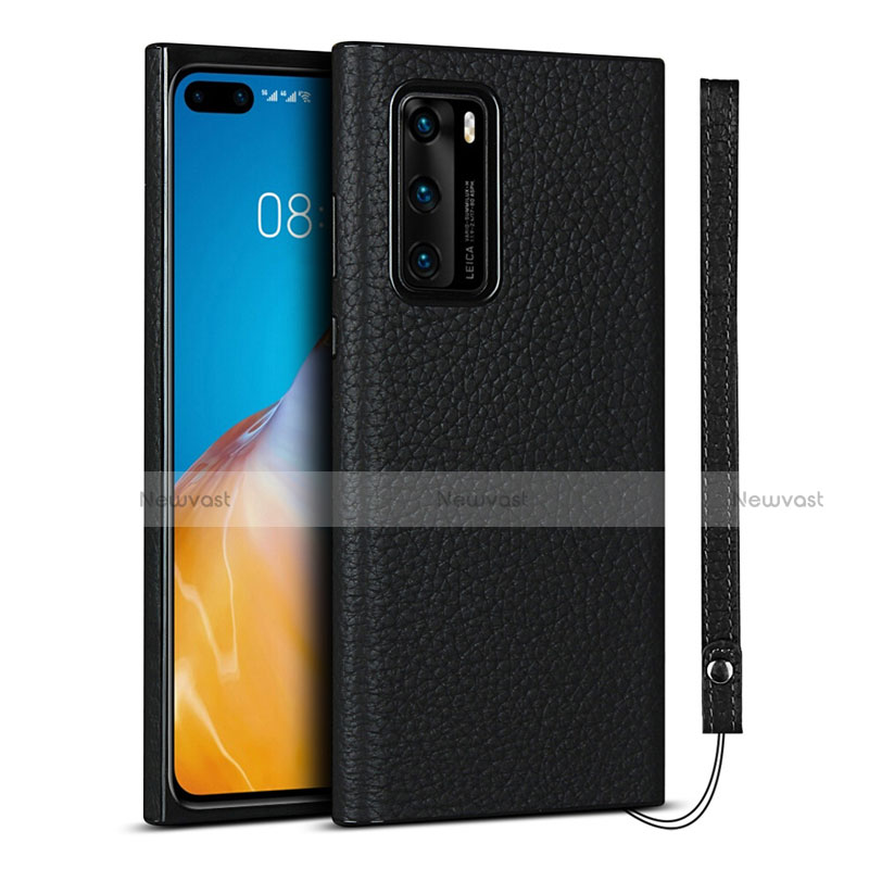 Soft Luxury Leather Snap On Case Cover N02 for Huawei P40 Black