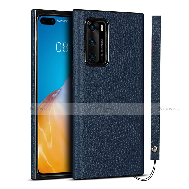 Soft Luxury Leather Snap On Case Cover N02 for Huawei P40 Blue
