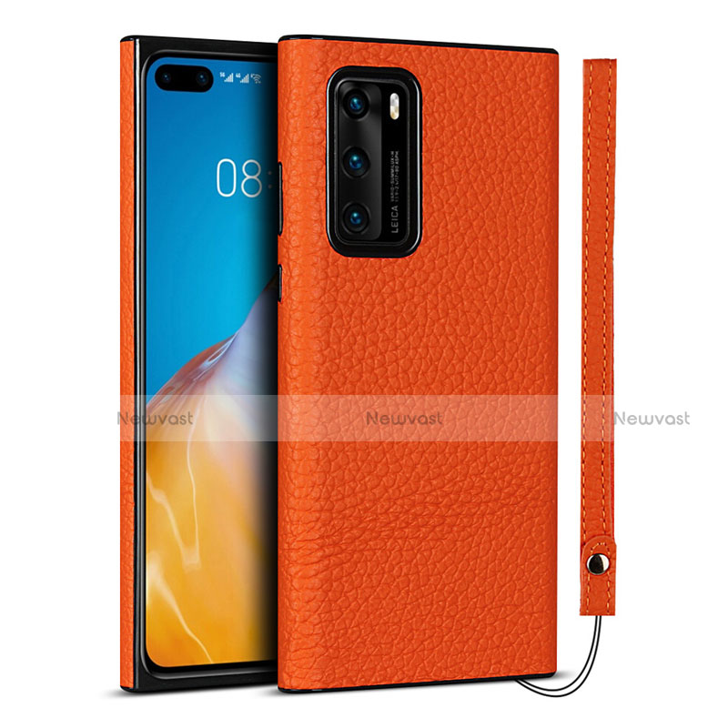 Soft Luxury Leather Snap On Case Cover N02 for Huawei P40 Orange