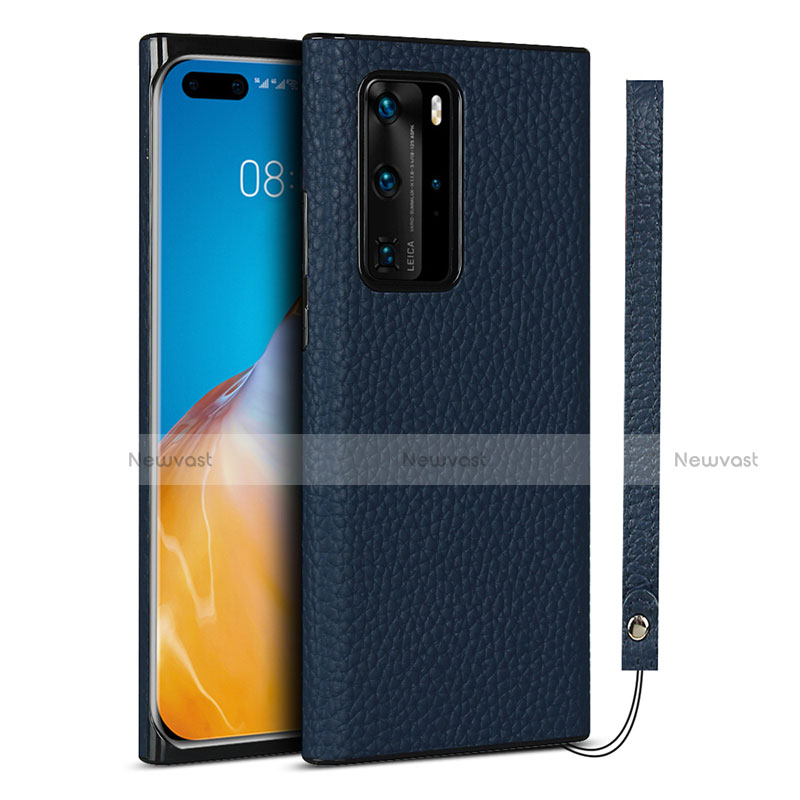 Soft Luxury Leather Snap On Case Cover N02 for Huawei P40 Pro Blue