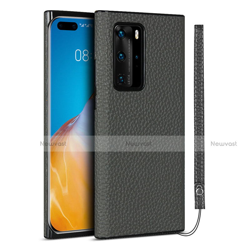 Soft Luxury Leather Snap On Case Cover N02 for Huawei P40 Pro Gray