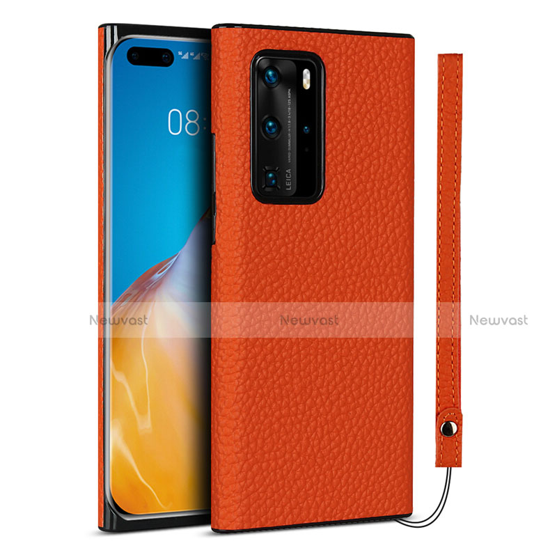 Soft Luxury Leather Snap On Case Cover N02 for Huawei P40 Pro Orange