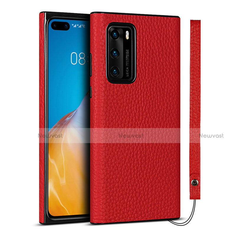 Soft Luxury Leather Snap On Case Cover N02 for Huawei P40 Red