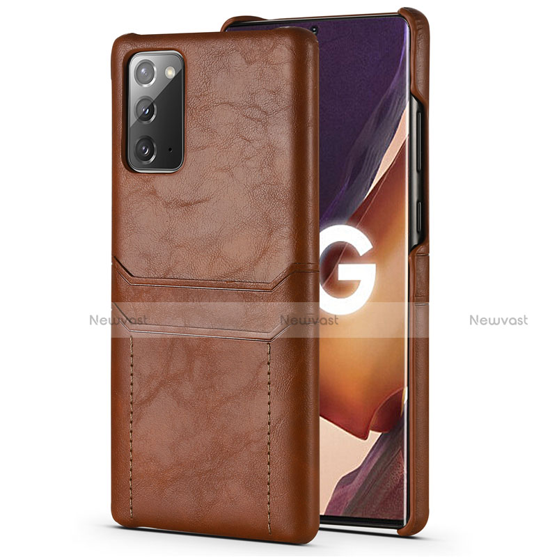 Soft Luxury Leather Snap On Case Cover N02 for Samsung Galaxy Note 20 5G Light Brown