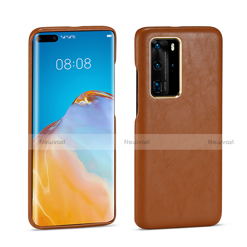 Soft Luxury Leather Snap On Case Cover N04 for Huawei P40 Pro Brown