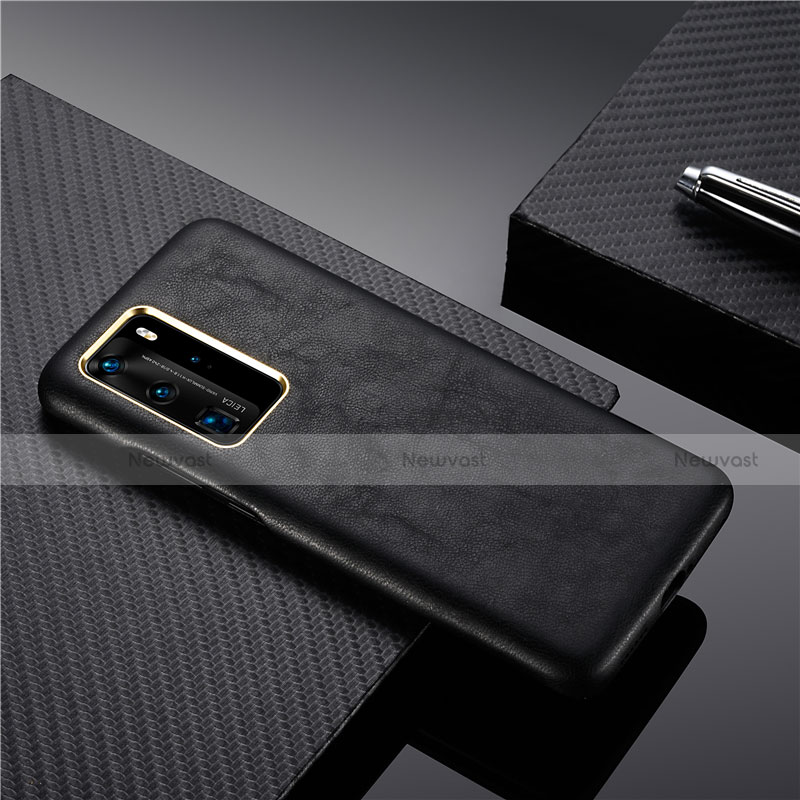 Soft Luxury Leather Snap On Case Cover N05 for Huawei P40 Pro Black