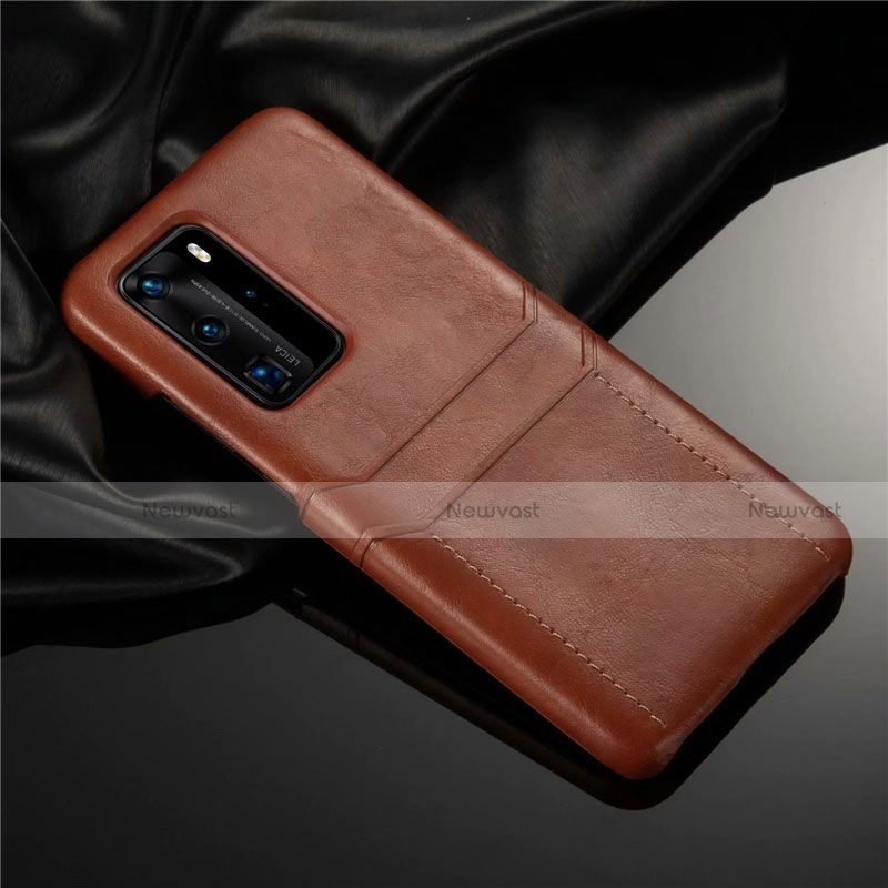 Soft Luxury Leather Snap On Case Cover N06 for Huawei P40 Pro Light Brown