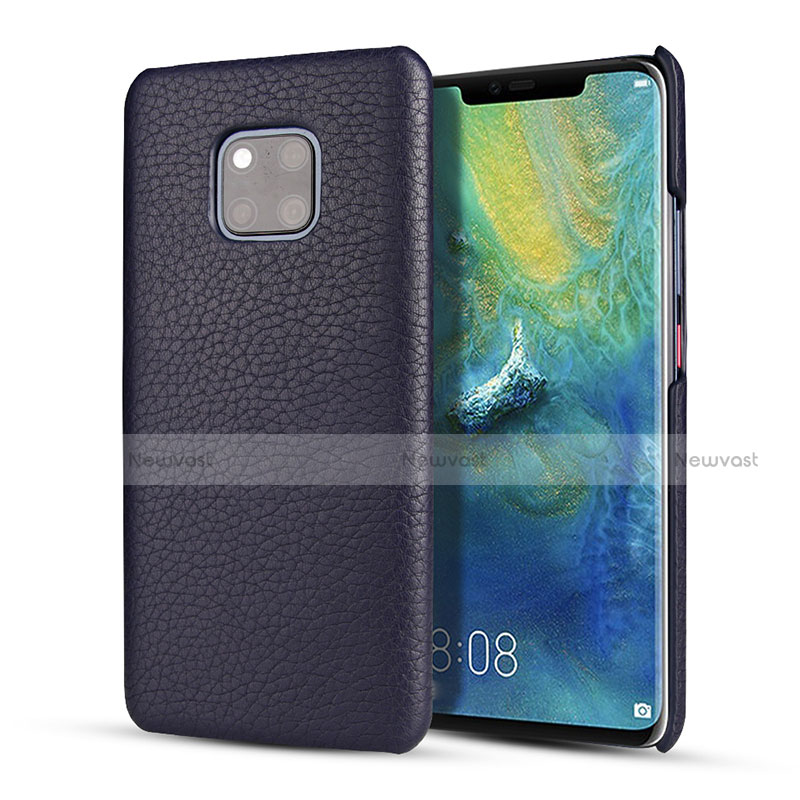 Soft Luxury Leather Snap On Case Cover P01 for Huawei Mate 20 Pro Blue