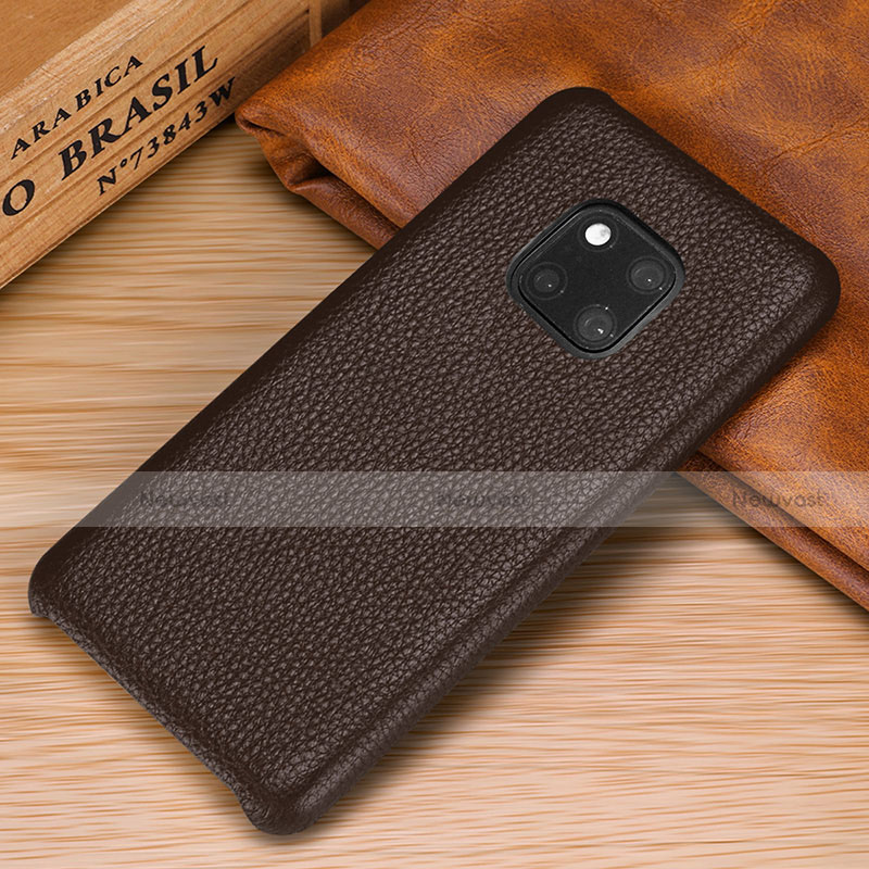 Soft Luxury Leather Snap On Case Cover P01 for Huawei Mate 20 Pro Brown