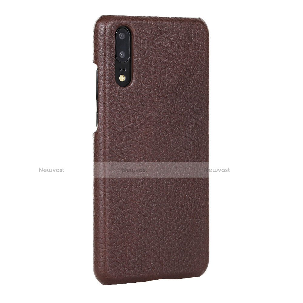Soft Luxury Leather Snap On Case Cover P01 for Huawei P20 Brown