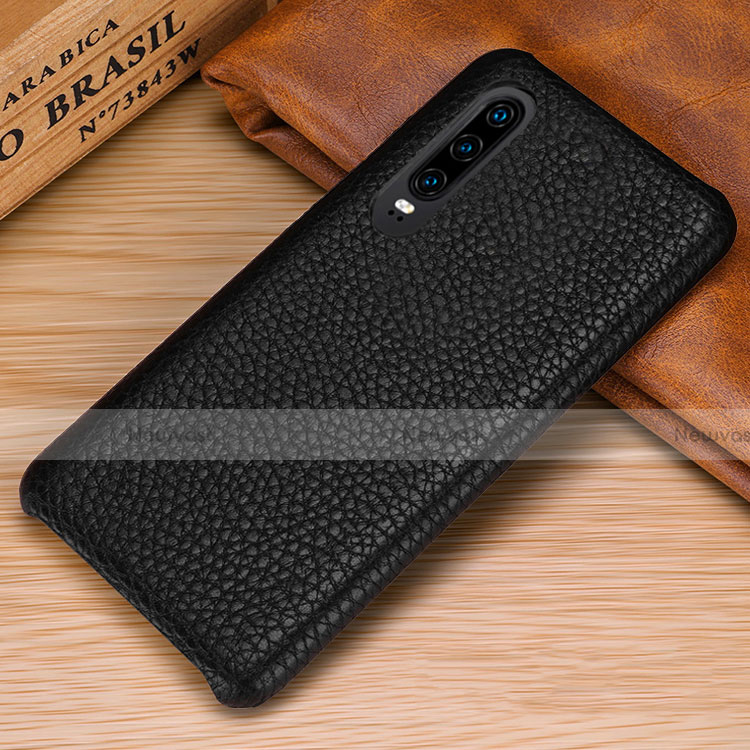 Soft Luxury Leather Snap On Case Cover P01 for Huawei P30 Black