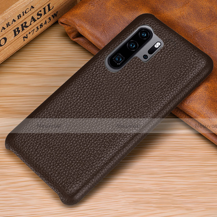 Soft Luxury Leather Snap On Case Cover P01 for Huawei P30 Pro Brown