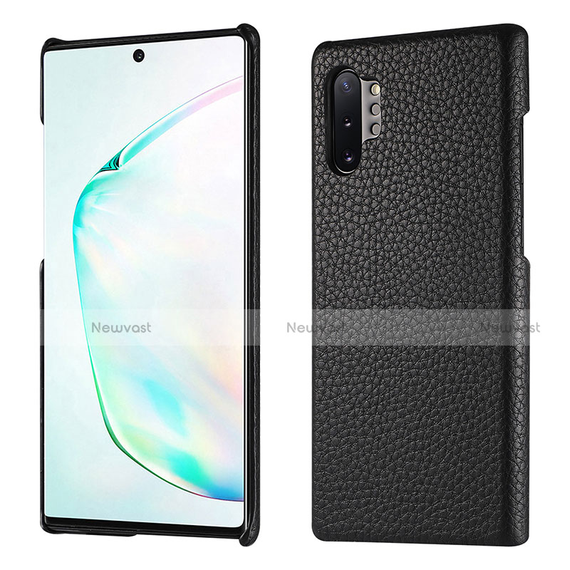 Soft Luxury Leather Snap On Case Cover P01 for Samsung Galaxy Note 10 Plus 5G Black