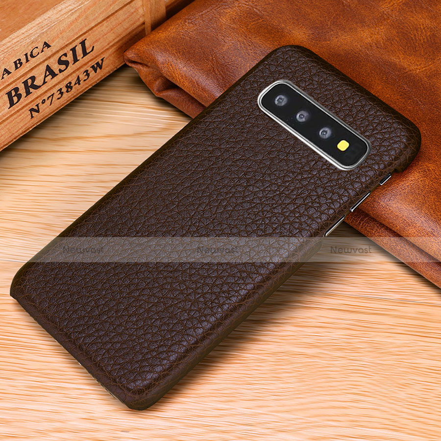 Soft Luxury Leather Snap On Case Cover P01 for Samsung Galaxy S10 5G Brown