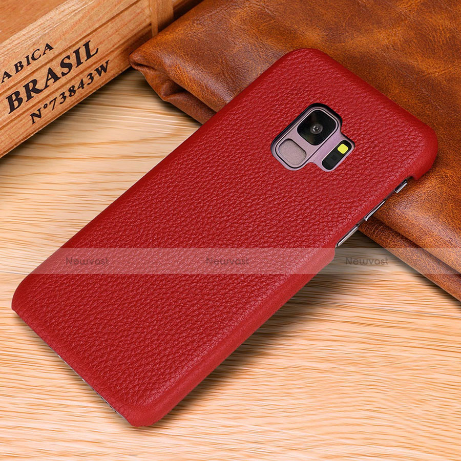 Soft Luxury Leather Snap On Case Cover P01 for Samsung Galaxy S9 Plus Red