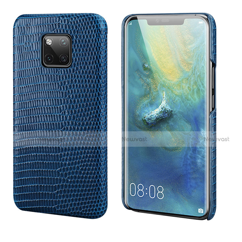 Soft Luxury Leather Snap On Case Cover P02 for Huawei Mate 20 Pro Blue
