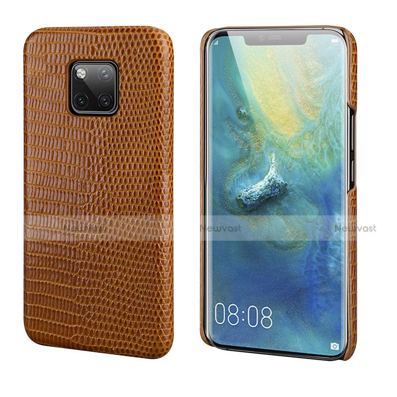 Soft Luxury Leather Snap On Case Cover P02 for Huawei Mate 20 Pro Brown