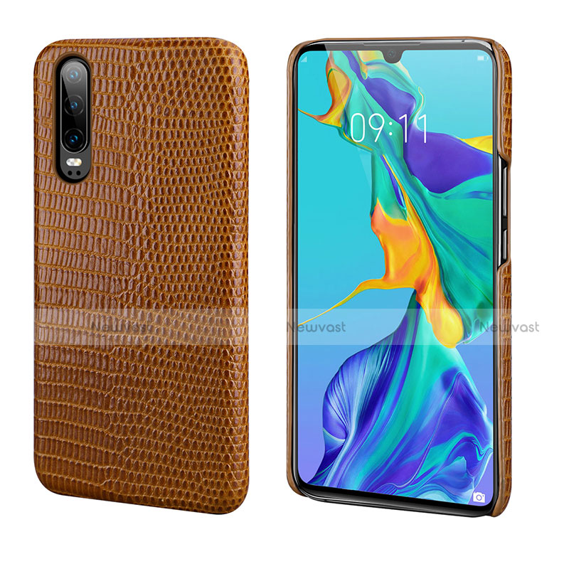 Soft Luxury Leather Snap On Case Cover P02 for Huawei P30 Brown