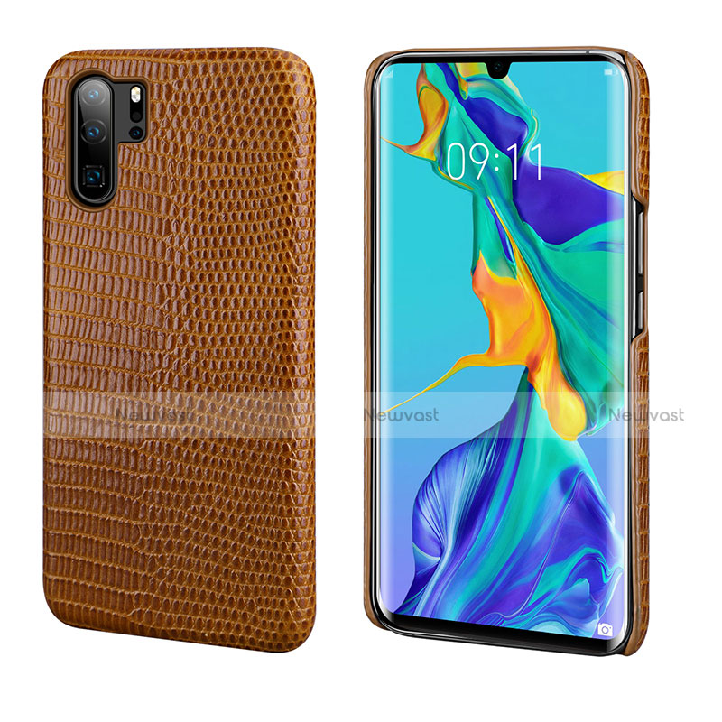 Soft Luxury Leather Snap On Case Cover P02 for Huawei P30 Pro Brown