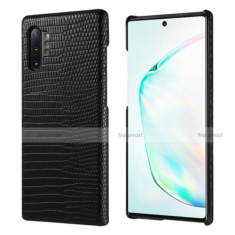 Soft Luxury Leather Snap On Case Cover P02 for Samsung Galaxy Note 10 Plus 5G Black