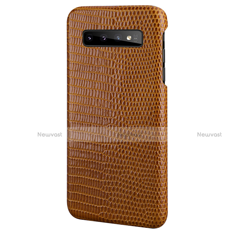 Soft Luxury Leather Snap On Case Cover P02 for Samsung Galaxy S10 5G Brown