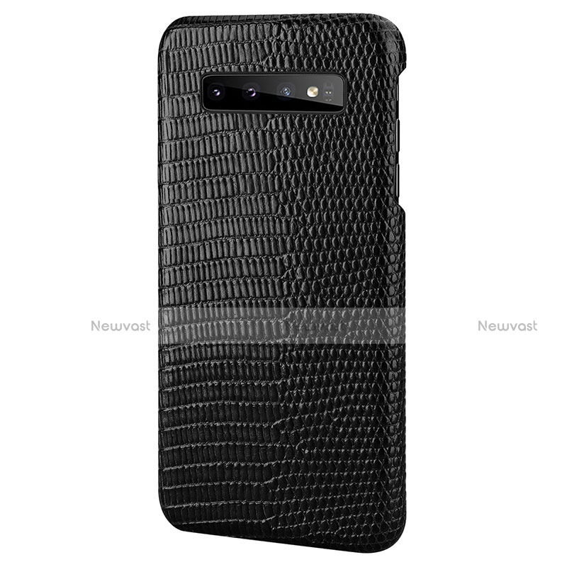 Soft Luxury Leather Snap On Case Cover P02 for Samsung Galaxy S10 Plus Black