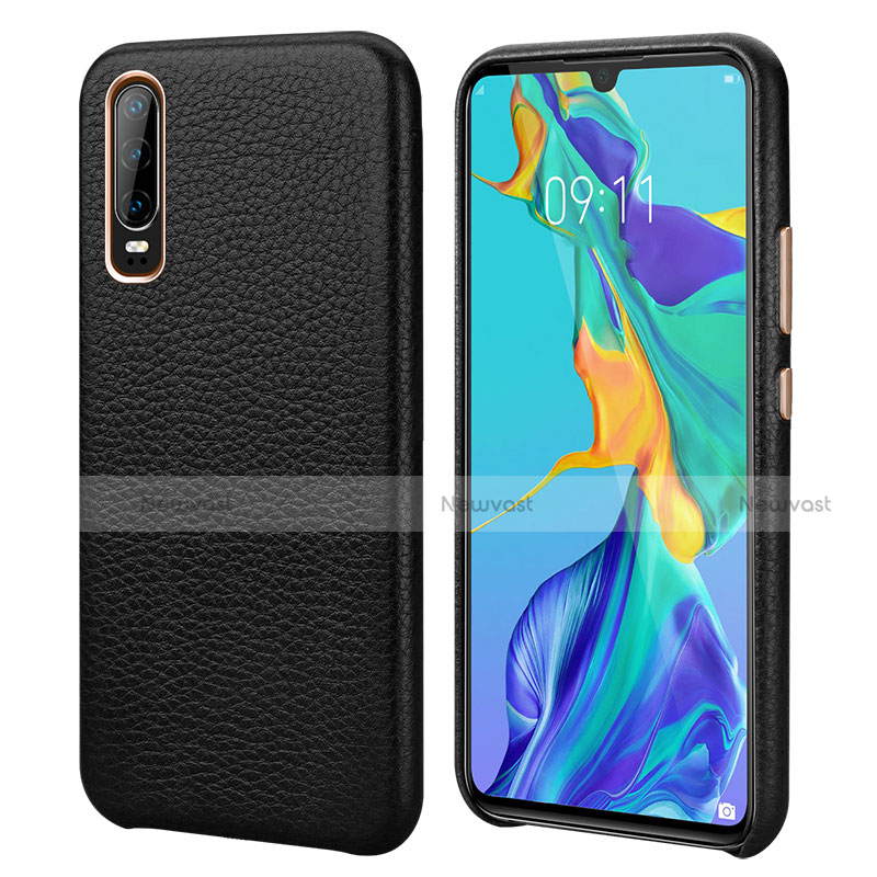 Soft Luxury Leather Snap On Case Cover P03 for Huawei P30 Black