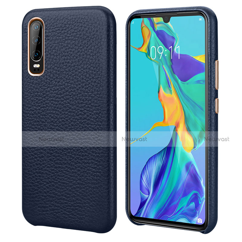 Soft Luxury Leather Snap On Case Cover P03 for Huawei P30 Blue