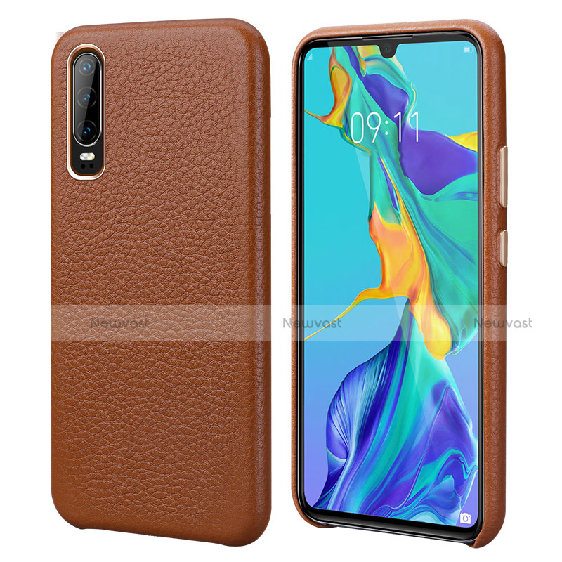 Soft Luxury Leather Snap On Case Cover P03 for Huawei P30 Brown