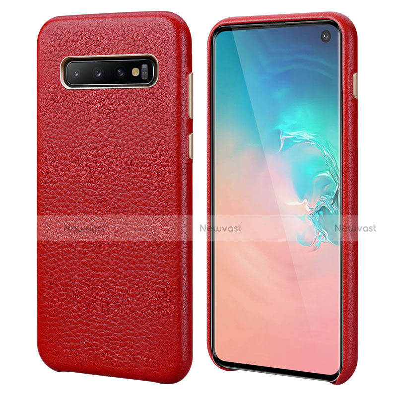 Soft Luxury Leather Snap On Case Cover P03 for Samsung Galaxy S10 5G Red