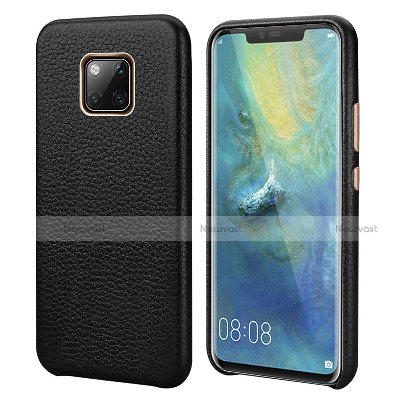 Soft Luxury Leather Snap On Case Cover P04 for Huawei Mate 20 Pro Black