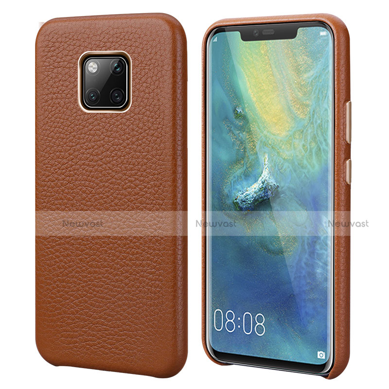 Soft Luxury Leather Snap On Case Cover P04 for Huawei Mate 20 Pro Brown