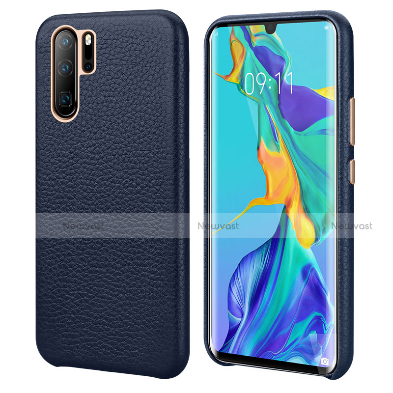 Soft Luxury Leather Snap On Case Cover P04 for Huawei P30 Pro Blue