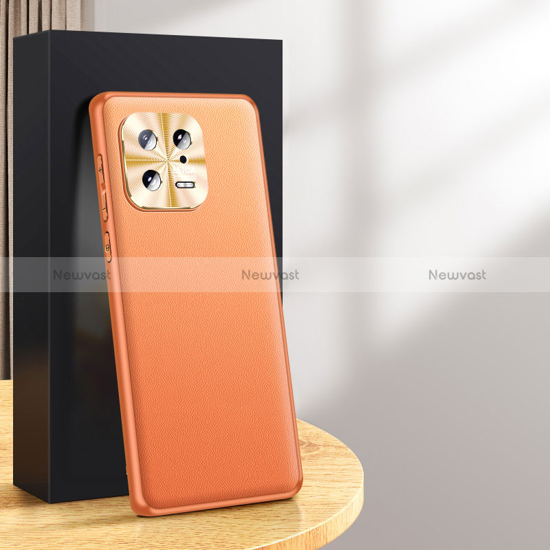 Soft Luxury Leather Snap On Case Cover QK3 for Xiaomi Mi 13 5G Orange