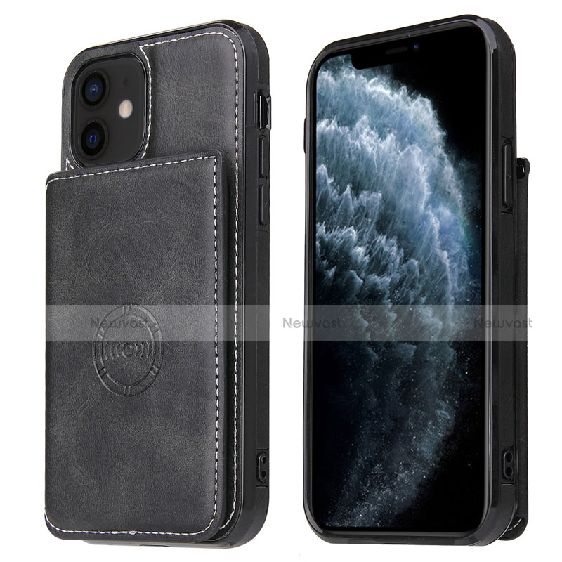 Soft Luxury Leather Snap On Case Cover R01 for Apple iPhone 12 Black