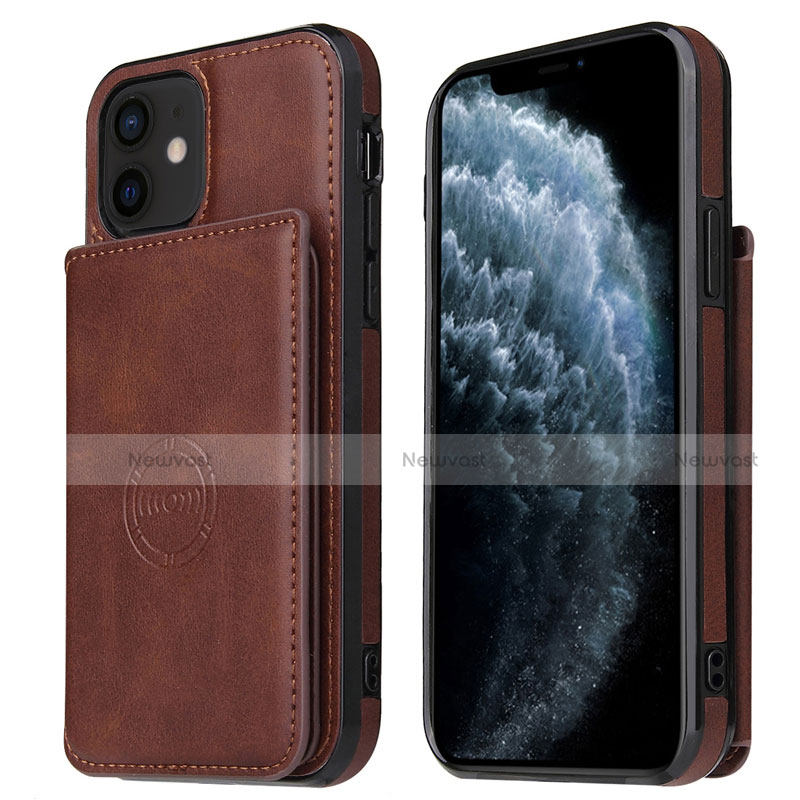 Soft Luxury Leather Snap On Case Cover R01 for Apple iPhone 12 Mini Brown