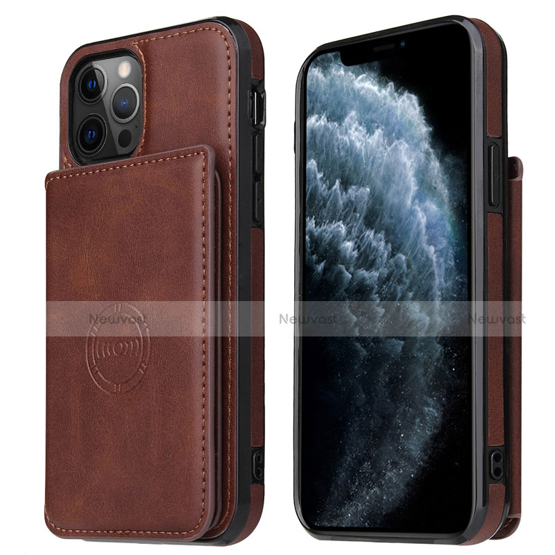 Soft Luxury Leather Snap On Case Cover R01 for Apple iPhone 12 Pro Brown