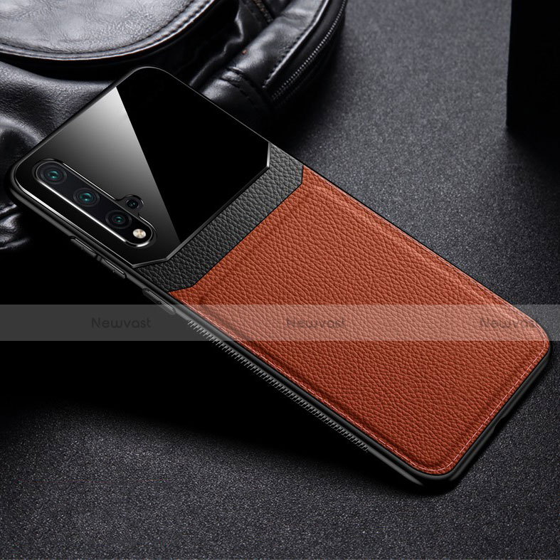 Soft Luxury Leather Snap On Case Cover R01 for Huawei Honor 20 Brown