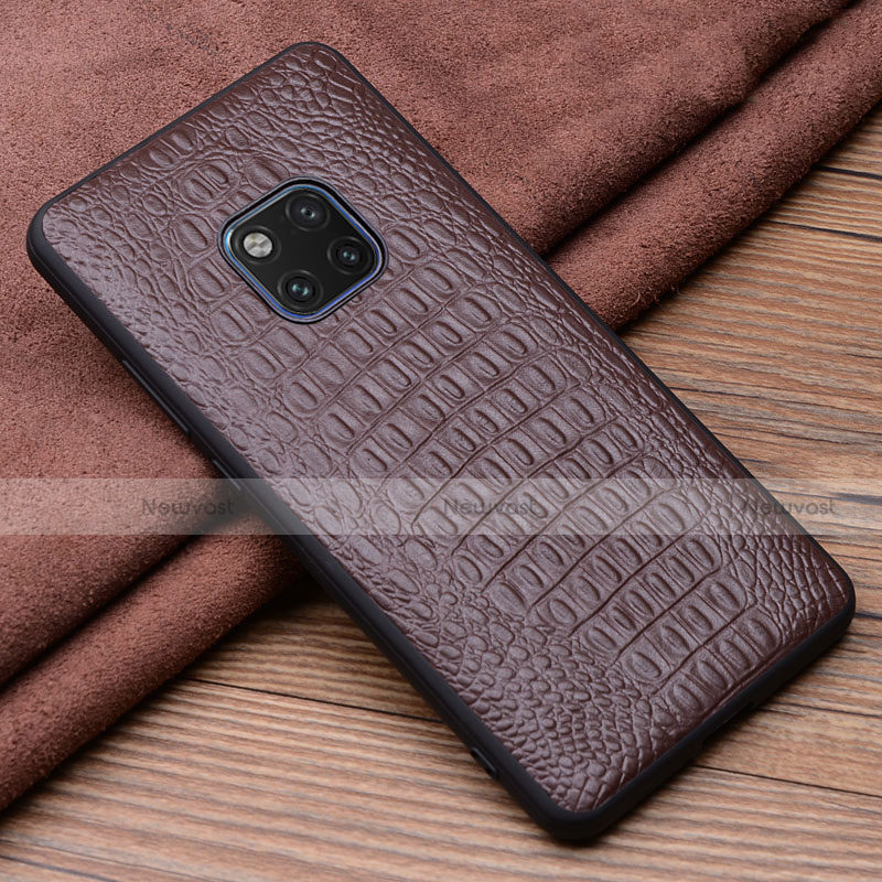 Soft Luxury Leather Snap On Case Cover R01 for Huawei Mate 20 Pro Brown