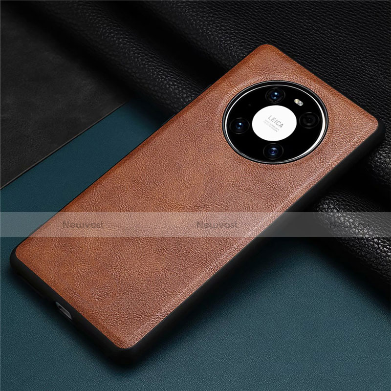 Soft Luxury Leather Snap On Case Cover R01 for Huawei Mate 40E 4G Brown