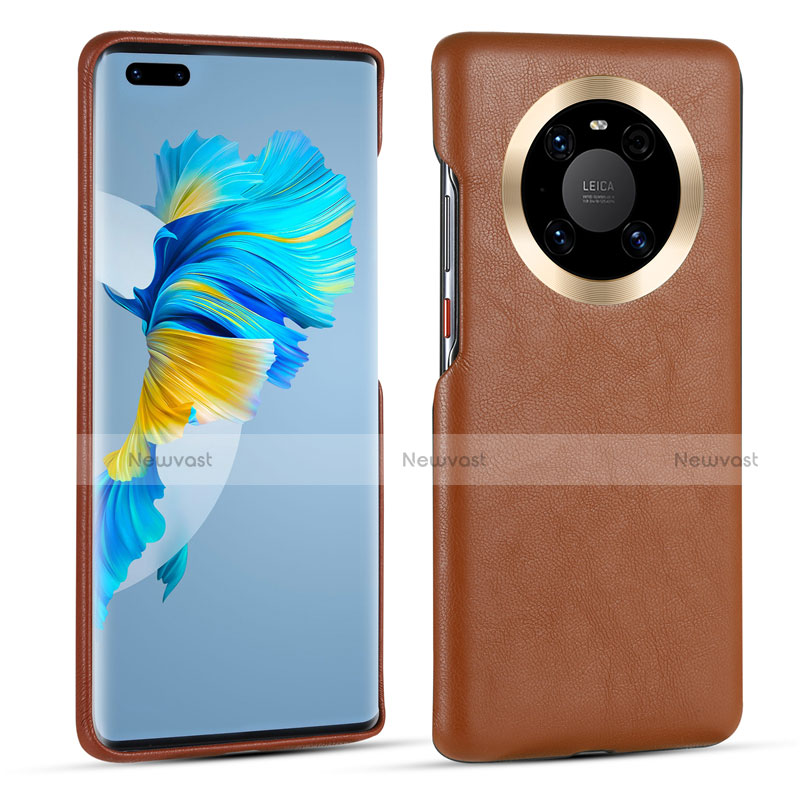 Soft Luxury Leather Snap On Case Cover R01 for Huawei Mate 40E Pro 4G Brown