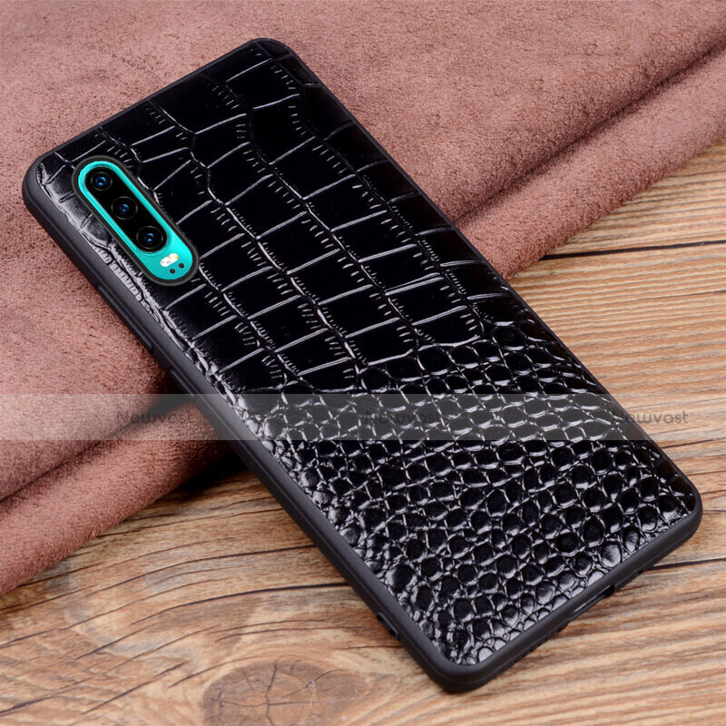 Soft Luxury Leather Snap On Case Cover R01 for Huawei P30 Black