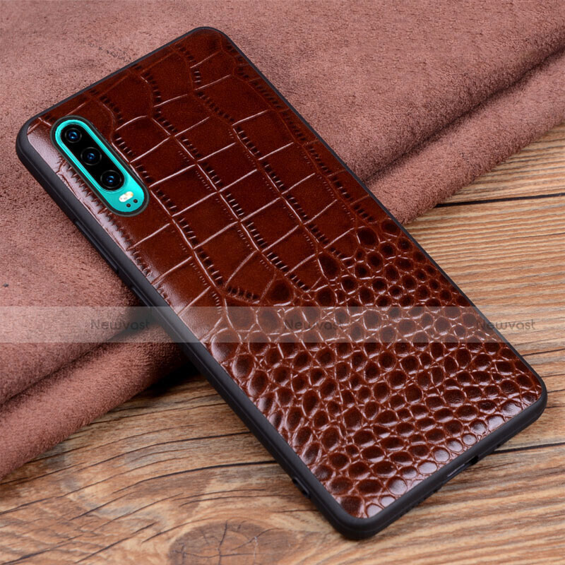 Soft Luxury Leather Snap On Case Cover R01 for Huawei P30 Brown
